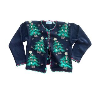 Vintage Belle Pointe Christmas Tree Sweater Cardigan All Over Print‎ Medium